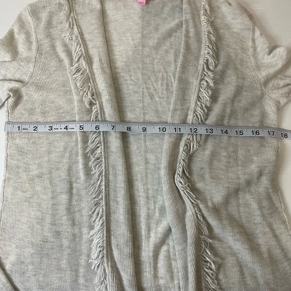Lilly Pulitzer Bridget Fringe Cardigan Gray Wool Cashmere Blend Sz M Open Front - Picture 4 of 7